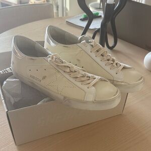 Golden Goose Cream and Silver Sneakers